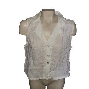 Rachel Zoe White Linen Button-Up Sleeveless Blouse Size‎ M beach coastal NEW